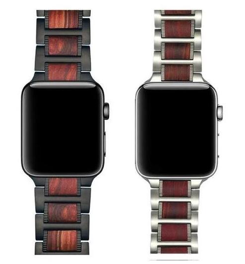 Lussuoso cinturino per Apple Watch in legno naturale e acciaio inossidabile